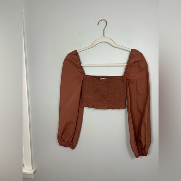 Wilfred by Aritzia Inaya Smocked Off Shoulder Blouse Mauve XS - Picture 4 of 8